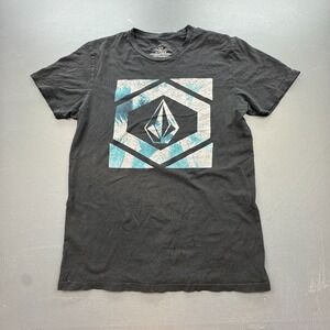 Volcom T-Shirt Men's Medium Vintage Style Graphic Black Tie-Dye Logo Skate Surf